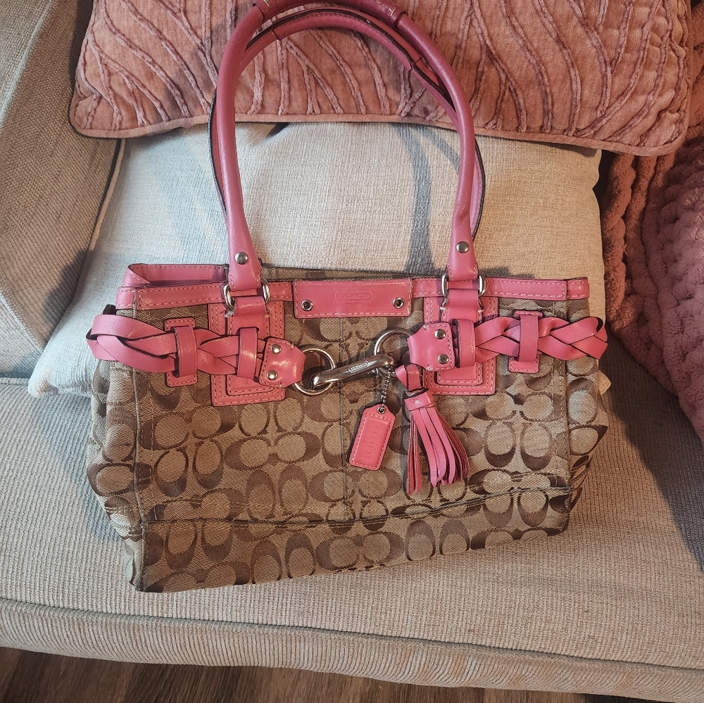 Coach Y2k Vintage  Signature Canvas Tote Bag - Pink and Brown - Picture 2 of 9